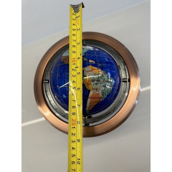 VINTAGE LAPIS LAZULI WORLD GLOBE DESK TABLE TOP GEMSTONES COPPER STAND COMPASS - Picture 14 of 16